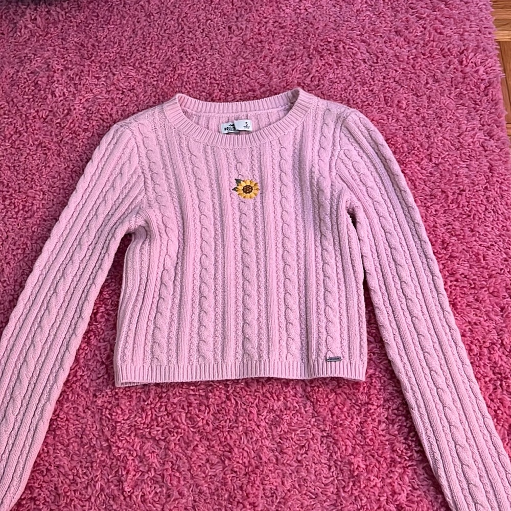 Holister Baby Pink Knitted Sweater with Sunflower Decal